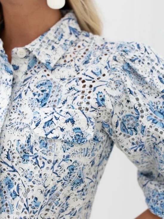 Love The Label Dresses & Skirts - Love The Label The Sula Dress - Collared Puff Sleeve Summer Dress Blue White